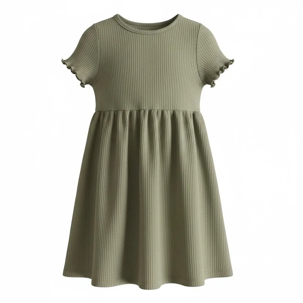 Cat & Jack Girls Light Olive Ribbed Short Sleeve‎ Dress 4T NWT